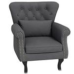 HOMCOM Wingback Armchair, Chesterfield-style Accent Chair, Upholstered Fireside Chair with Pillow, Button Tufted Back and Naihead Trim for Living Room, Bedroom, Home Office, Dark Grey