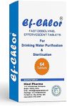 Ef-Chlor 400mg Fast Dissolving Effervescent Tablets - Purify and Sterilize 100 Liters of Drinking Water Per Tablet - Pack of 64 Tablets