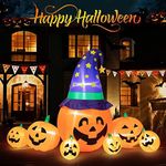 Litake 8FT Inflatable Halloween Decorations Pumpkin, Build-in LEDs Outdoor Halloween Blow Up Yard Decorations Pumpkin with Witch's Hat, Inflatable Pumpkin for Yard Lawn Porch Garden