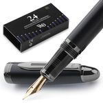 Wordsworth & Black Majesti Fountain Pen-(Black), Luxury Case, 24K Gold Finish; 18K Gilded Medium Nib- Ink Cartridges, Refillable Ink Converter-Calligraphy Pen-Best Business Gift Set for Men & Women