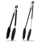 9" + 12" Silicone Kitchen Tongs, Cooking Tongs with Silicone Tips, Non Stick Heat Resistant Tongs for Cooking, Buffet, Salad Serving (9"+12" Black)