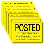 Tandefio 8 Pcs No Trespassing Signs Private Property Reflective Aluminum Posted Signs Metal No Hunting or Trespassing Signs for Warning No Hunting Fishing Trapping Indoor Outdoor Use, 10x7" (Yellow)