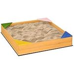 Outsunny Kids Wooden Sand Pit, Children Sandbox w/Non-Woven Fabric, Four Seats, for Gardens, Playgrounds - Natural Wood Effect