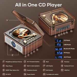 Lehwey Portable Bluetooth CD Player – Brown