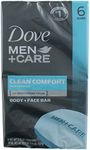 Dove Men+Care Clean Comfort Body+Face Bar, 4 Ounce, 6 Count