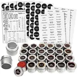 24 Magnetic Spice Tins & 2 Types of Spice Labels, Authentic by Talented Kitchen. 24 Storage Spice Containers, Window Top w/Sift-Pour. 113 Clear & 126 Chalkboard Stickers. Rack Magnetic On Refrigerator