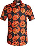 SSLR Mens Halloween Shirt, Short Sleeve Pumpkins Shirts Button Down Light Weight Causal, Black(249), XX-Large