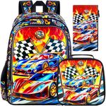 3PCS Car Backpack for Boys, Water Resistant Kids Bookbag Set with Lunch Box，Cute School Bag for Preschool Toddler