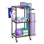 Yoga Mat Storage Rack Weight Rack for Dumbbells Home Gym Storage Rack Workout Equipment Storage Cart Hooks for Yoga Mats, Dumbbells, Kettlebells, Foam Rollers, and Resistance Bands, Black