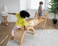 Avenlur Hazel 5-in-1 Indoor Climbing Gym - Waldorf and Montessori Climbing Set with Triangle Ladder, Climbing Ramp, Arch Climber, Rocker, and Slide - Montessori Toys for Children 18mo to 7yr (Natural)