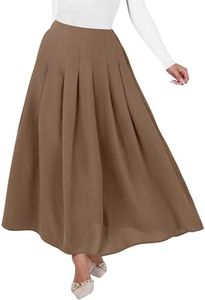 ANRABESS Women A-Line Pleated High Waist Maxi Skirt Full Ankle Length Flowy Swing Elegant Dressy Casual Work Long Skirts Khaki Large