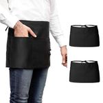 DOVORTEX 2 Pack Black Waist Apron, Waitress Apron With 3 Pockets And Black Aprons For Catering, Half Apron With Pockets Or Bar Apron