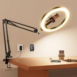 Pro Bright Overhead Ring Light with Clamp for Desk, Plug-in Powered for Stronger Lighting, Flexible Arm Phone Mount for Video, Cooking, Crafts & Livestream (18W)
