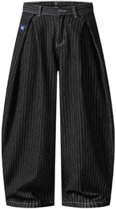 Aelfric Eden Pinstripe Baggy Barrel Jeans Pleated Wide Leg Denim Pants Men Women Loose Fit Streetwear Vintage Trousers Black L