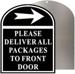 Delivery Sign, Joyfulmap Please Deliver All Packages to Front Door Right Delivery Sign, Aluminum BLACK Sign for Delivery Driver, Indoor Outdoor Signs for Home, Office, Work, 8.5"x10"