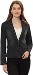 Allegra K Women's Notched Lapel Button Up Long Sleeve Washed Denim Blazer Jacket Black Medium