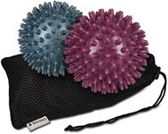 Navaris Spiky Massage Balls - Set of 2 - Hedgehog Balls for Self Massage - 1x Medium-Hard & 1x Harder Ball - Pair of Bumpy Massager Balls - Ø 3 Inch