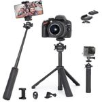 Koolehaoda Phone Camera Tripod Portable Vlog Travel Selfie Stic Extendable Tripod Stand with 360° Ball Head Cold Shoe and Quick Release Plate for Gopro, Smart Phone and Webcam