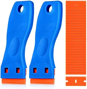 KUSUFEFI Plastic Razor Blade Scraper, 2PCS Scraper Tool with 60PCS Plastic Blades, Cleaning Scraper Remover for Stickers, Decals, Adhesive, Labels, Paint, Glass, Car, Window, Caulk, No Scratches