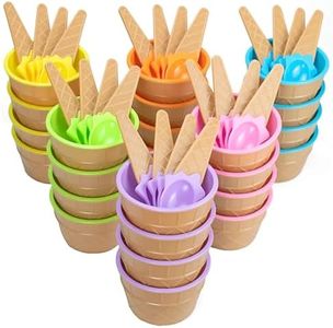 Lawei 24 Pack Ice Cream Cups with Spoons - Reusable Plastic ice cream bowls Sundae Frozen Yogurt