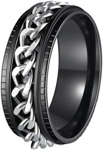 Udolfly Mens Fidget Rings Anxiety Spinner Ring for Men Stress Relief Chain Spin Titanium Ring for Adult Gift for Dad Black Silver 13