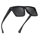 JIM HALO Retro Polarized Sunglasses Men Women Flat Top Square Driving Glasses (Matte Black Frame/Polarized Grey Lens)