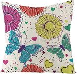 Couch Pillow Covers Vintage Cushion for Rv Dinette Sunflower Butterfly Velvet Throw Pillow Covers Kids Room with Design Yellow Pink Blue 20X20 Inches