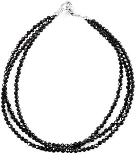 SHOP LC DELIVERING JOY 925 Sterling Silver Multi Strand Black Spinel Bead Diamond Cut Beaded Bracelet 7.5 Inches Ct 18 - Triple Layered Beaded Bracelets for Women Birthday Christmas Gifts for Women