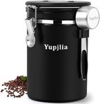 Yupjlia Coffee Canister, Premium 22OZ Large Stainless Steel Coffee Bean Storage Container with Airtight Lids, Elegant Black Coffee Grounds Container with Data Tracker and Scoop for Tea, Sugar, Flour