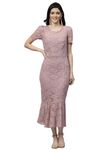 PoshBery Mauve Lace midi Dress with Flared Bottom