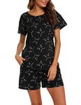 ENJOYNIGHT Womens Pajama Shorts Set Summer Sleepwear Cotton Pjs Short Sleeve Lounge Wear with Pockets(Large, Black Cat)