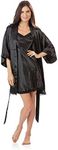 Ashford & Brooks Women's 2 Piece Satin Robe and Nightie Set - Black - Medium