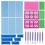 Woohome 23 PCS Cake Fondant Embossing Mould Fondant Impression Mat, 14 Different Patterns Grid Lace Embossing Mat, Cake Fondant Cup Cake Decorating for Cupcake Wedding Cake Decoration Tools