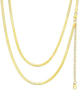 FindChic Stunning Flat Chain Necklace for Women 18inch Herringbone Chains for Women 18K Gold Plated Snake Link Rock Hip Hop Punk Jewelry