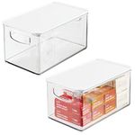 mDesign Set of 2 Storage Tray for Organising Desks and Homes – Office Storage for Pens, Memos, Paperclips etc – Stationery Storage Container with Lid and Handles – Clear/White