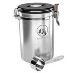 BARVIVO Stainless Steel Coffee Canister - Large - Keep Your Best Coffee Beans and Grounds Fresh for Months - Airtight Container with CO2-release Valve, an Engraved Date Tracker and Measuring Scoop.