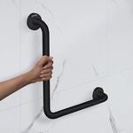 Plantex L-Shape Grab Bar for Toilet/Support Handle for Senior Citizen/Anti-Slip Shower Handrail - Stainless Steel, Pack of 1 (Black)