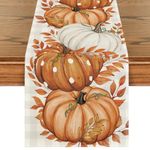 Artoid Mode Buffalo Plaid Orange Pumpkins Eucalyptus Fall Table Runner, Autumn Thanksgiving Kitchen Dining Table Decoration for Home Party Decor 13x36 Inch