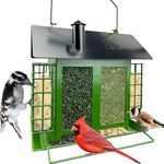 Bird Feeders for Outdoors, Double Suet Feeder with 2 Seed Trays for Woodpecker Cardinal Finch and Wild Birds, Weatherproof & Durable, 5.5 LBS Large Seed Capacity (Green)