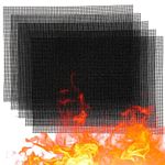 OSVINO Black BBQ Grill Mesh Mat 5 Pack Non-Stick Reusable Grill Mats 40x30cm Outdoor Barbecue Baking Accessories Works on Gas Charcoal Electric Grill for Grilling Meat, Fish, Steak, Vegetables
