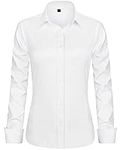 J.VER Women's White Dress Shirt Long Sleeve Plain Fitted Stretch Executive Formal Shirt Blouse with Single Cuff 2XL