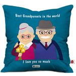 Indigifts Gift for Grandparents Gift Best Grandparents Quotes Printed Fiber Cushion Cover with Filler, 12x12 Inches, White, 1 Cushion Cover, 1 Filler