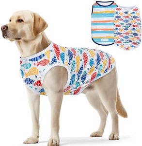 cyeollo 2pack Dog Cooling Shirt, Breathable Sleeveless Summer Clothes for Dogs, Intant Cool T Shirts for Medium Large Dogs, Blue Fish 2XL