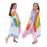 Hooded Towel for Kids, 100% Cotton Soft and Absorbent, Big Pool Bath Beach Swim Towel Wrap, Bathrobe Coverups for Girls and Boys,30"×50"(Rainbow Unicorn N)