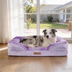 BELLA & PAL Orthopedic Dog Bed for Small Medium Dogs-No Assembly Needed, Dog Sofa with Egg Crate Foam, Waterproof Liner, Washable Flannel Cover, Non-Slip Bottom, 92x69x16.5 cm, Lavender