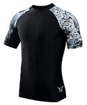 HUGE SPORTS Men's Splice UV Sun Protection UPF 50+ Skins Rash Guard Short Sleeves(Jaguar,XL)