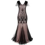 Flapper Dresses 1920s Gatsby - Womens Vintage V Neck Art Deco Beaded Sequin Mermaid Hem Formal Evening Party Dresses Plus Size Cocktail Maxi Gown Prom Halloween Fancy Dress Costume Black + Pink XL