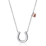 POPLYKE Horseshoe Necklace for Women Sterling Silver Horse Jewelry Gifts for Girls 15+2'' (silver)