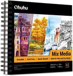 Mix Media Pad, Ohuhu 210x226mm Mixed Media Art Sketchbook, 120 LB/200 GSM Heavyweight Papers 62 Sheets/124 Pages, Spiral Bound Mixed Media Paper Pad for Acrylic, Watercolor, Painting