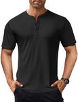 COOFANDY Men's Short Sleeve Henley Shirts Stretch Ribbed T-Shirts Casual Button Basic Tops, Black, Medium